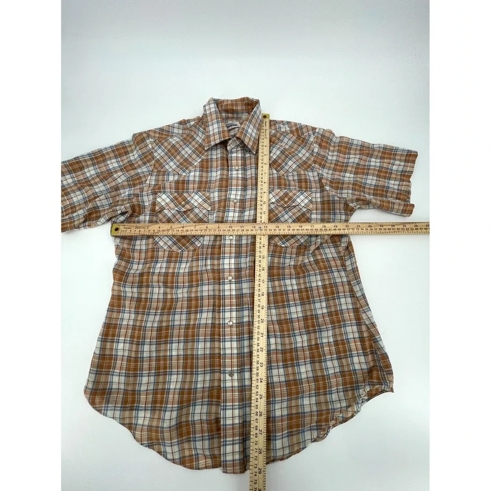 Vintage Levi's Western Shirt Mens Large Brown Plaid Cowboy Outdoor‎ Pearl Snap